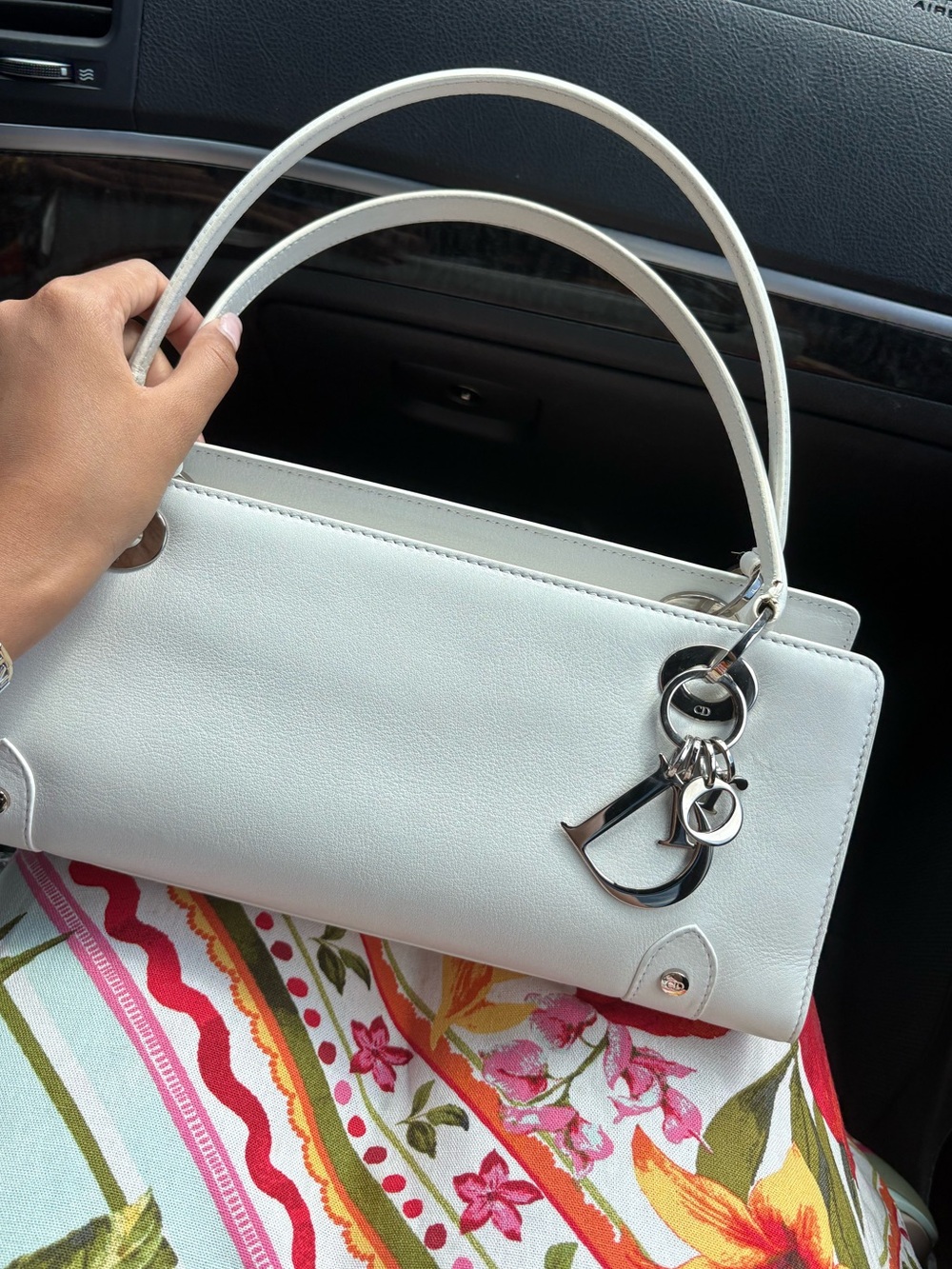 Rare Vintage Dior White Leather Shoulder Bag with Charms w Dustbag and COA